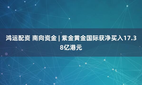鸿运配资 南向资金 | 紫金黄金国际获净买入17.38亿港元